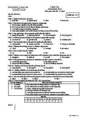 Đề kiểm tra 15 phút môn Sinh học Lớp 10 (Ban cơ bản) - Mã đề 213 - Trường THPT Lê Lợi